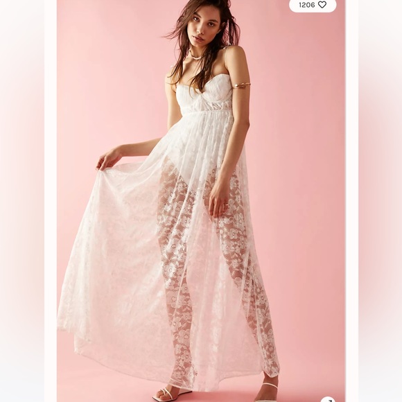 Free People x For Love and Lemons Lorena Lace Ethereal Bodysuit Maxi Dress